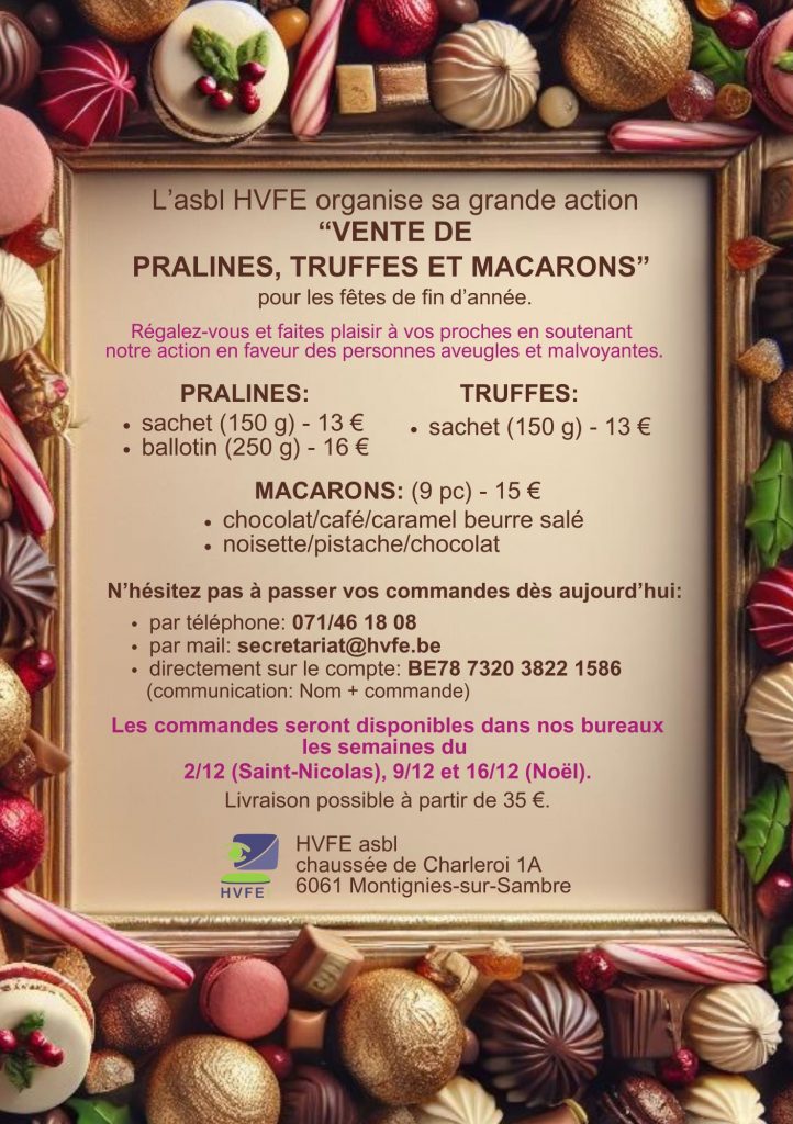 Affiche "Vente de pralines, truffes et macarons"